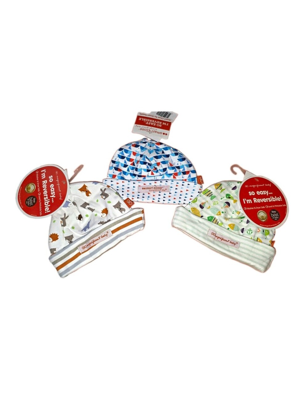 VERY NICE Magnificent Baby Reversible Knit Cotton Animal Beanie 0-6M Set of 3